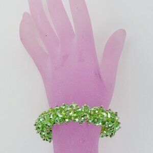 Green Sparkling Glass Beads Elastic Stretch Bling Bracelet